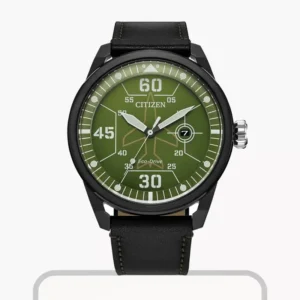 Citizen Avion Eco-Drive Green Dial Leather Men's Watch- AW1735-03X