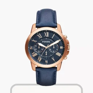 Fossil Grant Chronograph Navy Leather Men's Watch- FS4835