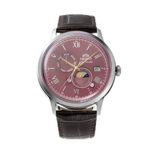 Orient Bambino Sun and Moon Bordeaux Dial Men's Watch- RA-AK0807R