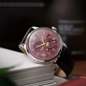 Alternative view of Orient Bambino Sun and Moon Bordeaux Dial Men's Watch- RA-AK0807R
